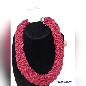 Laura Ford Criss-cross Collar Beaded Necklace Wine/Burgundy NWT
